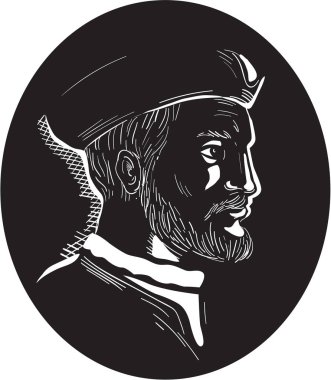 Jacques Cartier French Explorer Oval Woodcut clipart