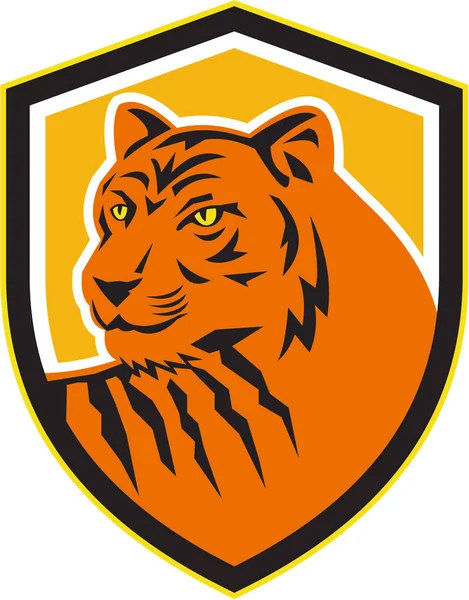 Tiger Head Front Crest Retro — Stock Vector