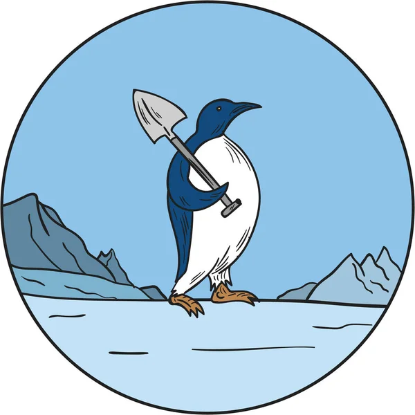 Emperor Penguin schop Antartica Circle Mono Line — Stockvector