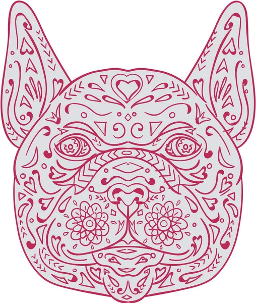 Mandala frontal de cabeza de bulldog francés — Vector de stock