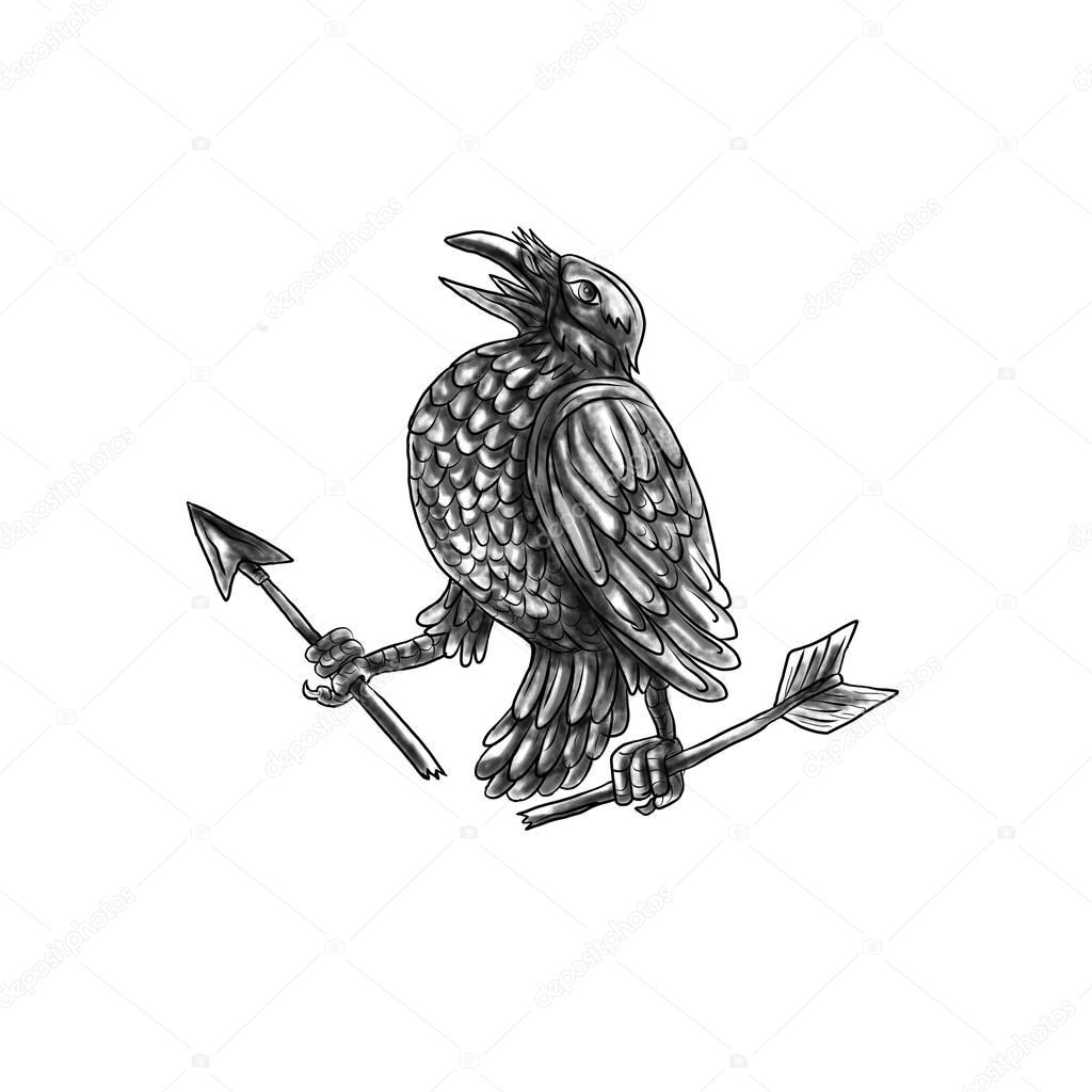 Crow Clutching Broken Arrow Tattoo