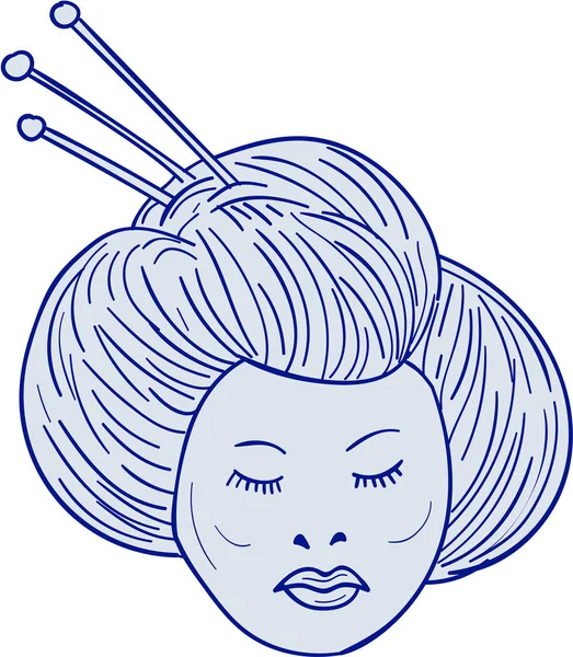 Desenho de cabeça de menina gueixa — Vetor de Stock