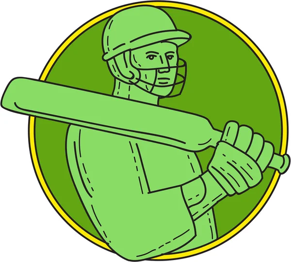 Cricket Player Batsman Circle Mono Line — Stock Vector