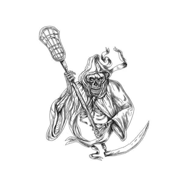 Grim Reaper Lacrosse Defesa Polo Tatuagem — Fotografia de Stock