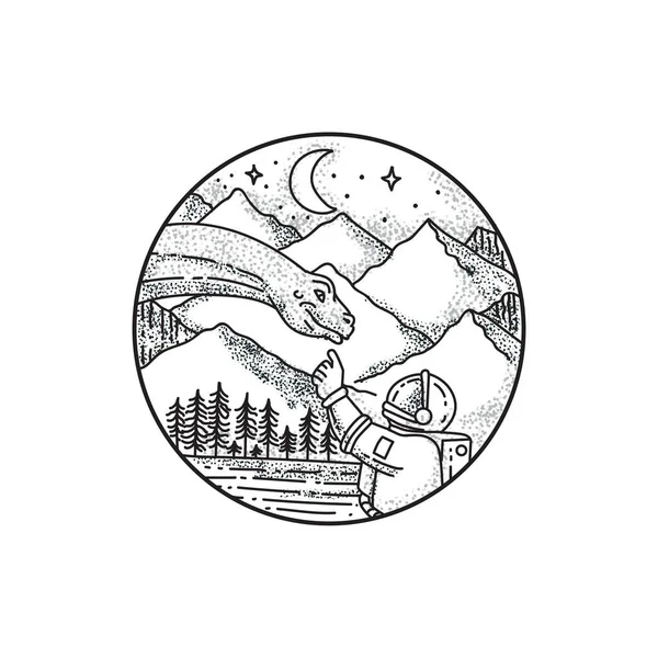 Brontosaurus Astronaut Mountain Circle Tattoo