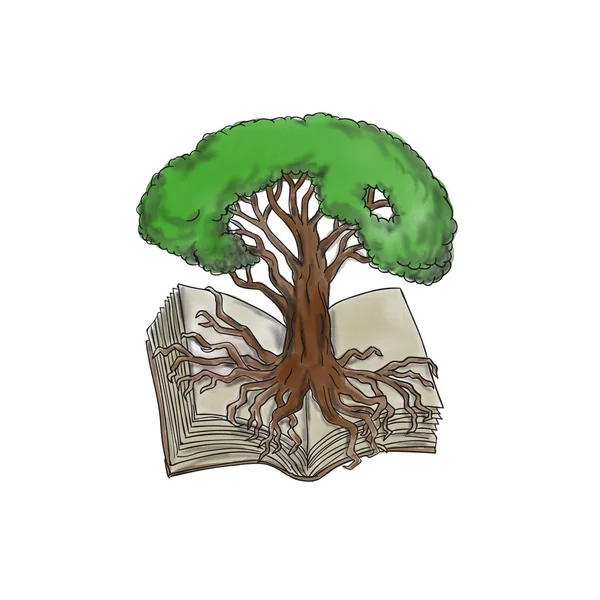 Trädet rotat på boken tatuering — Stockfoto