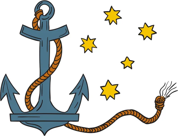 Ancre avec corde et dessin Southern Cross Star — Image vectorielle