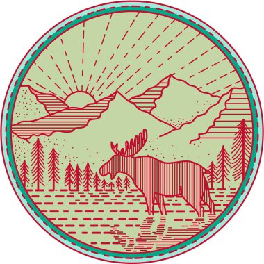 Moose Nehri Dağ güneş daire Mono line