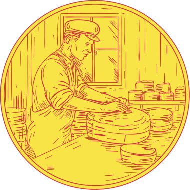 İsviçre Cheesemaker geleneksel peynir daire çizimi