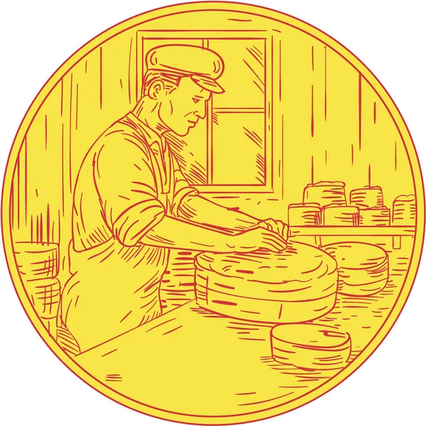 İsviçre Cheesemaker geleneksel peynir daire çizimi — Stok Vektör