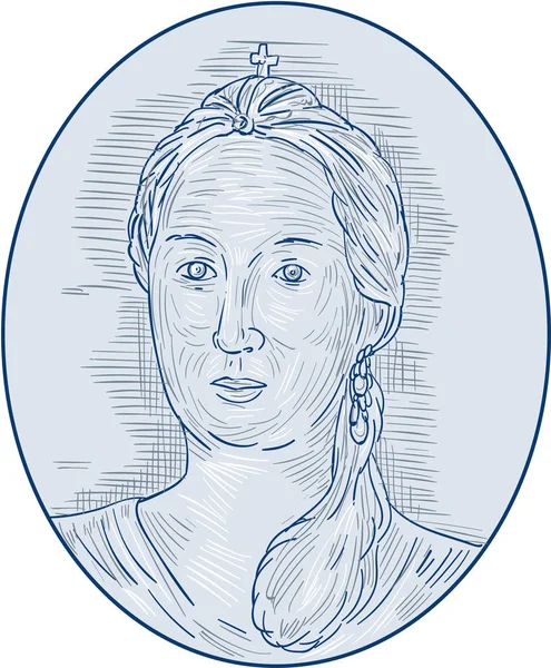 Dibujo oval del busto de la emperatriz rusa del siglo XVIII — Vector de stock