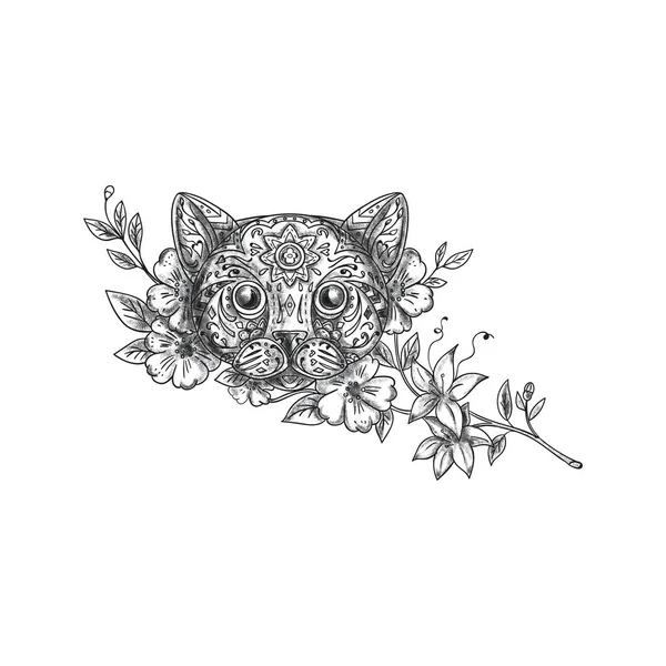 Cat Head Jasmine Flower Tattoo