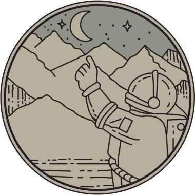 Astronot ay yıldız Circle Mono Line