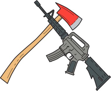 Crossed Fire Ax and M4 Carbine Rifle Drawing clipart