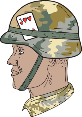 African American US Army Soldier Helmet Playing Card Drawng clipart