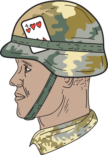 African American US Army Soldier Helmet Playing Card Drawng — Stock Vector