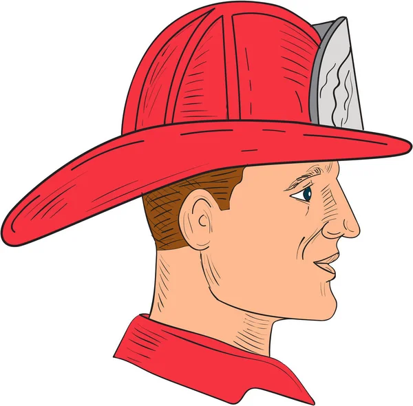Fireman Firefighter Vintage Helmet Drawing — Stock Vector