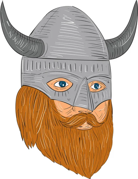 Викинг Воин Голова три четверти Вид Чертеж — стоковый вектор