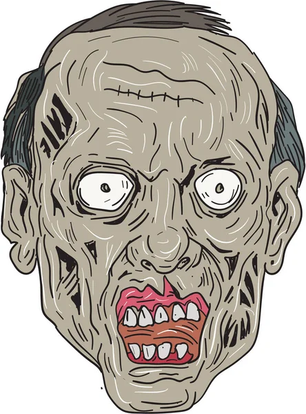 Zombie hoofd Front tekening — Stockvector