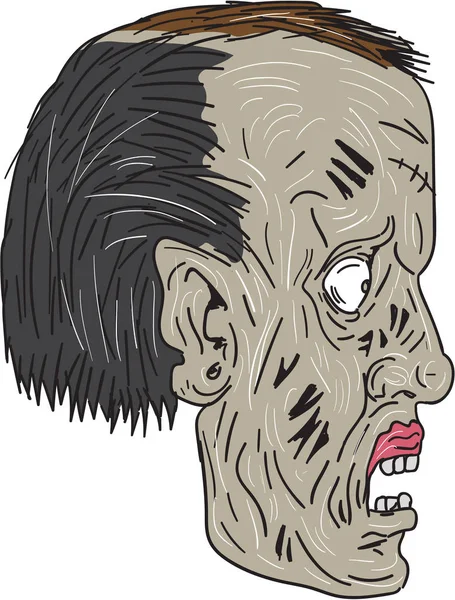 Disegno laterale testa zombie — Vettoriale Stock