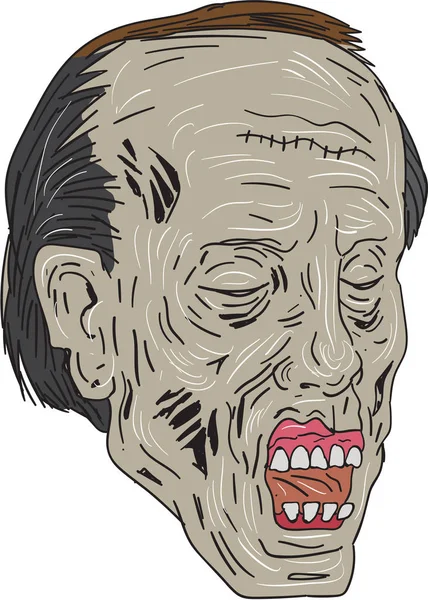 Zombie Head dibujo de tres cuartos de vista — Archivo Imágenes Vectoriales