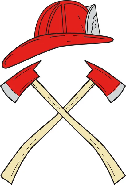 Fireman Helmet Crossed Fire Axe Drawing — Stock Photo, Image