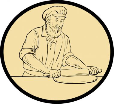 Ortaçağ Baker oklava Oval çizim
