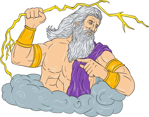 Zeus Ejerciendo Rayo Rayo Dibujo — Archivo Imágenes Vectoriales