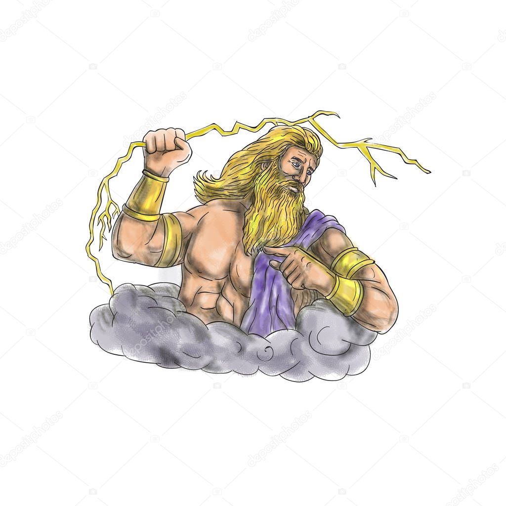 Zeus Wielding Thunderbolt Lightning Tattoo