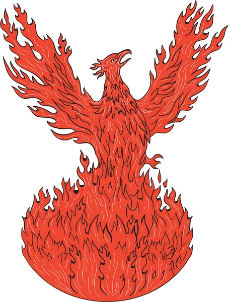 Phoenix Rising Disegno di fiamme ardenti — Vettoriale Stock