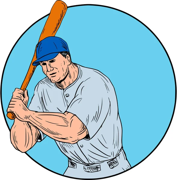 Giocatore di baseball che tiene il disegno del pipistrello — Vettoriale Stock