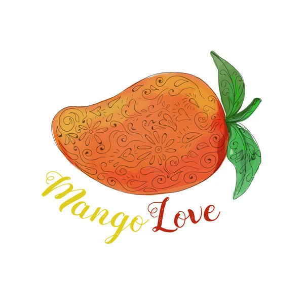 Mango aşk meyve sulu boya Mandala — Stok Vektör