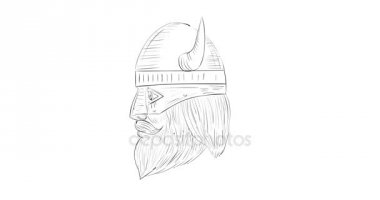 Viking savaşçısı kafa dönme 2d animasyon siyah ve beyaz