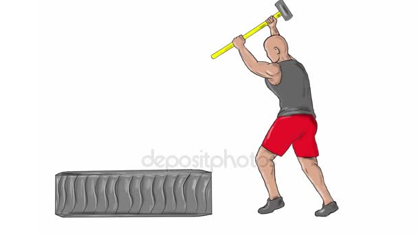 Fitness Athlet Hammer Workout 2d Animation — Stockvideo
