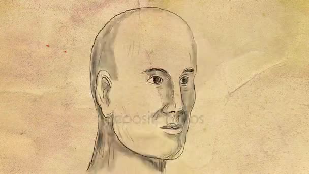 Bald Caucasian Male Head 2D Animation — Stock Video