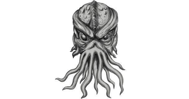 Animação 2D da cabeça subterrânea do monstro do mar — Vídeo de Stock