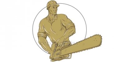 Oduncu Arborist Chainsaw 2d animasyon Holding