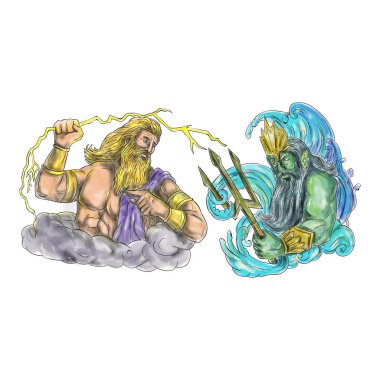 Zeus yıldırım Vs Poseidon Trident dövme