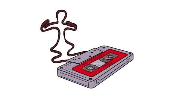 Kompakte Kassette Mann tanzt 2D-Animation — Stockvideo