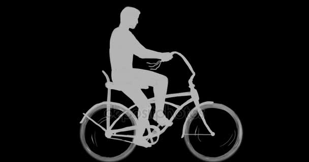 Человек ездит на велосипеде на велосипеде 2D Animation — стоковое видео