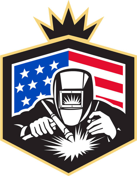 Welder Arc Welding USA Flag Crest Retro