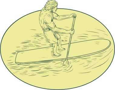 Surfer Dude Stand Up kürek Oval çizim