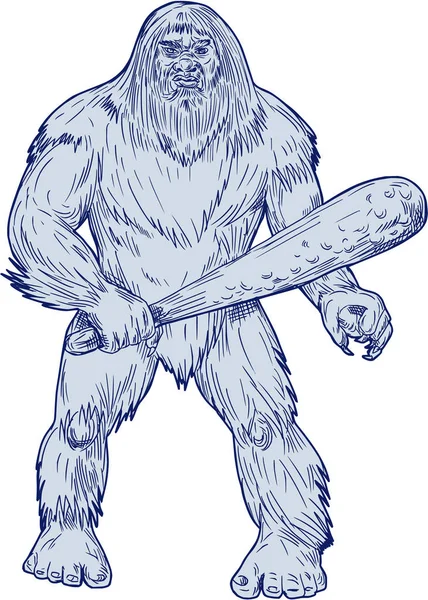 Bigfoot Holding Club staande tekening — Stockvector