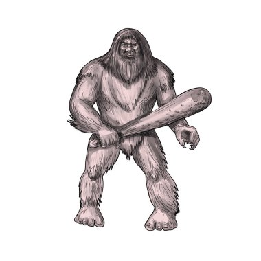 Bigfoot Holding Club Standing Tattoo