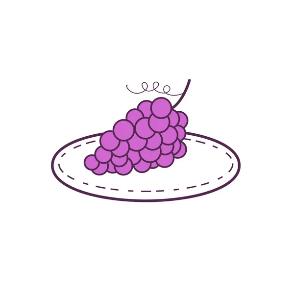 Uvas en la línea Plate Mono — Vector de stock