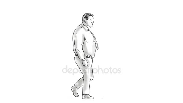 Hombre obeso transformándose en hombre en forma caminando animación 2D — Vídeos de Stock