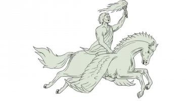 Bellerophon binme Pegasus Holding meşale 2d animasyon