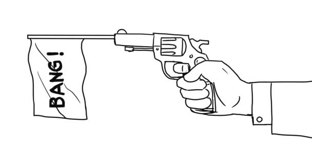 Mano de fuego pistola bandera Bang animación 2D — Vídeo de stock