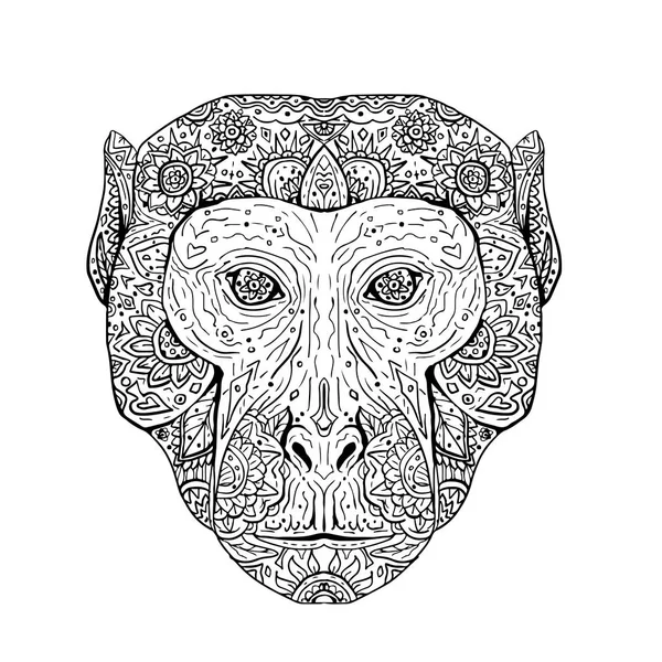 Rhesus makákó fej elülső Mandala — Stock Vector