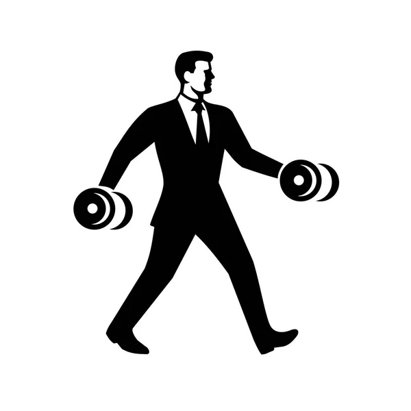 Uomo d'affari Power Walking Holding Dumbbell — Vettoriale Stock